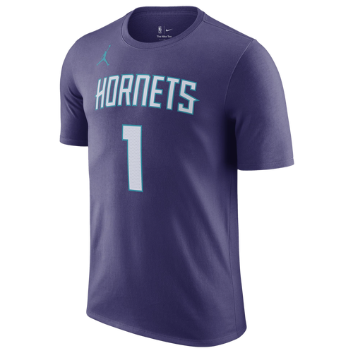 

Nike Mens Lamelo Ball Nike Hornets HWC Name & Number T-Shirt - Mens Purple/White Size M