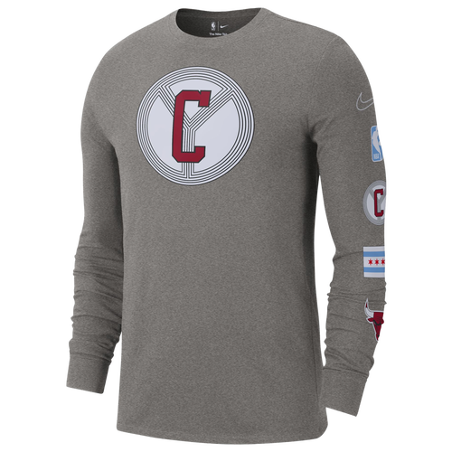 

Nike Mens Nike Bulls Longsleeve T-Shirt - Mens Dk Grey Heather/Red Size M