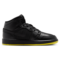 Boys' Grade School - Jordan Air Jordan 1 Mid SE - Silver/Black/Opti Yellow