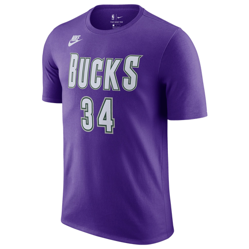 

Nike Mens Giannis Antetokounmpo Nike Bucks HWC Name & Number T-Shirt - Mens Purple/Black Size M
