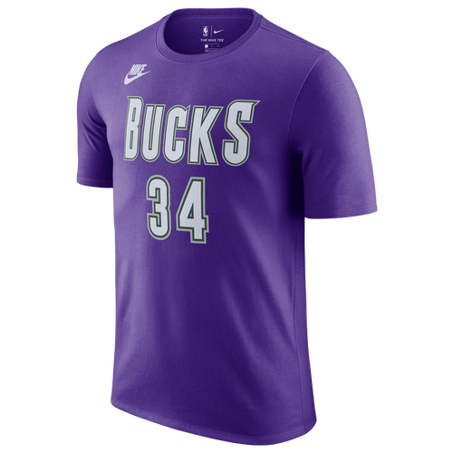 

Nike Mens Giannis Antetokounmpo Nike Bucks HWC Name & Number T-Shirt - Mens Purple/Black Size XL