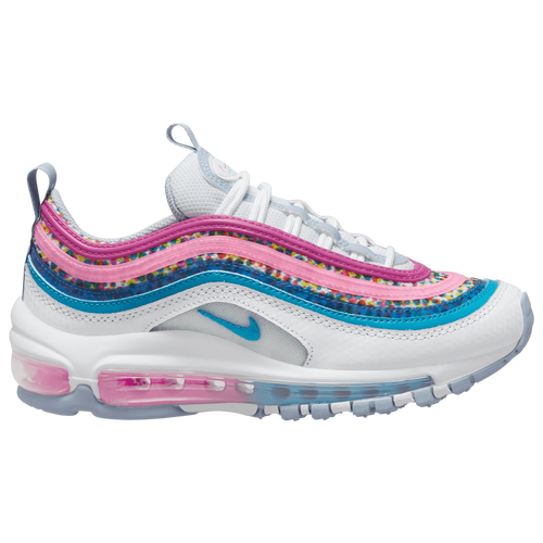 Nike Big Kids' Air Max 97 Se Casual Shoes In White/blue Lightning/active Fuchsia