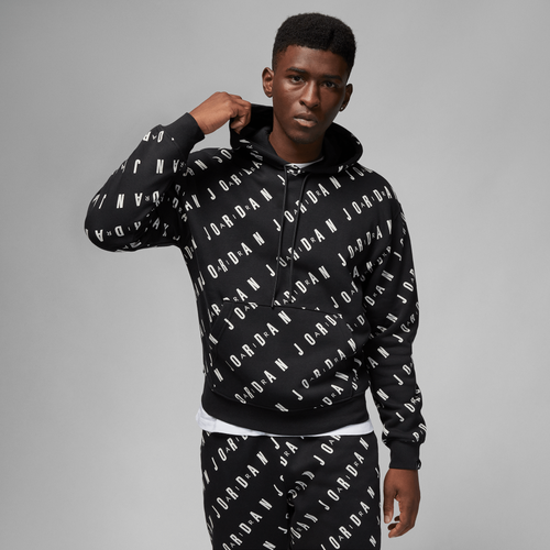 

Jordan Mens Jordan Essential All Over Print Fleece Pullover - Mens Black/White Size XL