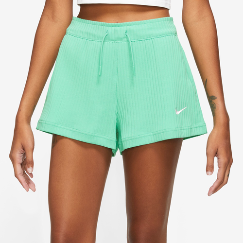 Shop Nike Womens  Nsw Rib Jersey Shorts In Spring Green/white