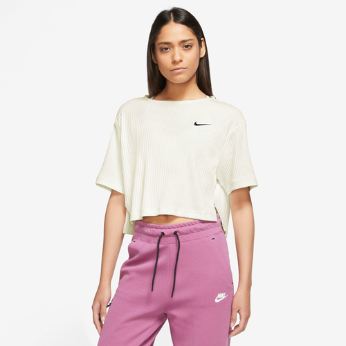 Nike Women's  Sportswear Ribbed Jersey Short-sleeve Top In White/black