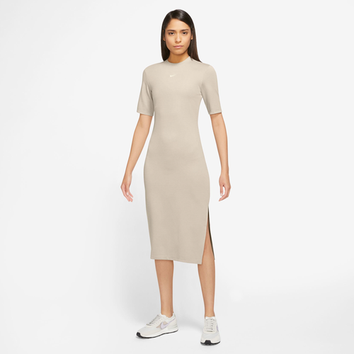 Shop Nike Womens  Nsw Essential Midi Dress In Beige/white