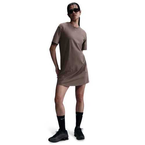 WOMENS - Nike NSW Essential Short Sleeve Dress T-Shirt - Mink Brown