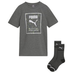 Boys' Grade School - PUMA Graphic T-Shirt and Crew Socks Set - Charcoal/Grey