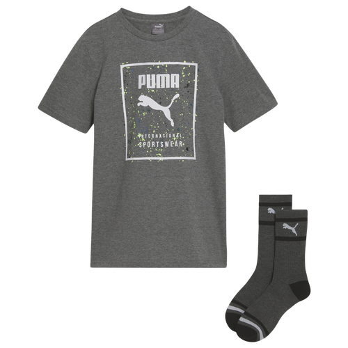 

Boys PUMA PUMA Graphic T-Shirt and Crew Socks Set - Boys' Grade School Charcoal/Grey Size XL