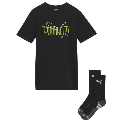 

Boys PUMA PUMA Graphic T-Shirt and Crew Socks Set - Boys' Grade School Black/Black Size L