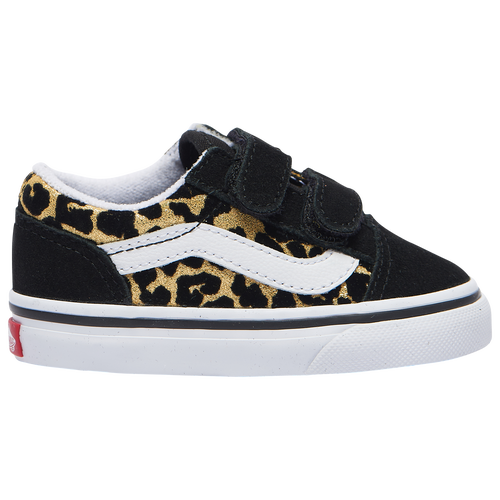 

Girls Vans Vans Old Skool - Girls' Toddler Shoe Black/White/Brown Size 08.0