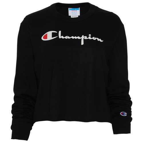 

Champion Womens Champion Boyfriend Long Sleeve Cropped T-Shirt - Womens Black/Black Size XS