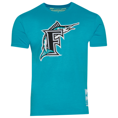 

Mitchell & Ness Mens Mitchell & Ness Marlins Logo T-Shirt - Mens Turquiose/Black Size S