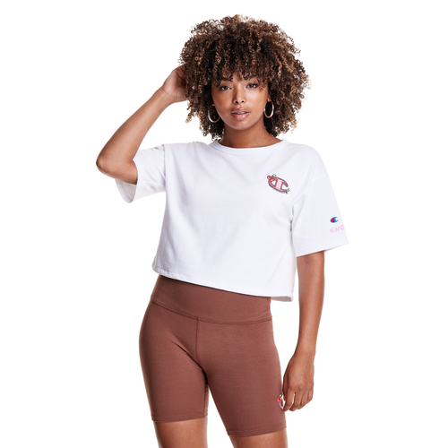 

Champion Womens Champion Heritage Cropped T-Shirt - Womens White/Pink Size S