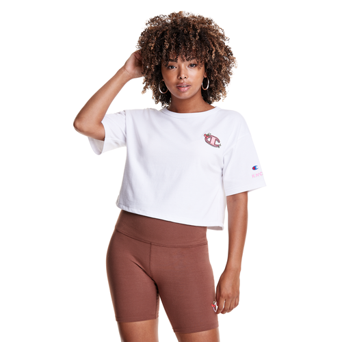 Champion Womens  Heritage Cropped T-shirt In White/pink