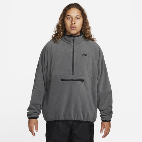 Nike Men's Club Fleece+ Half-zip Logo Hoodie In Iron Grey/black