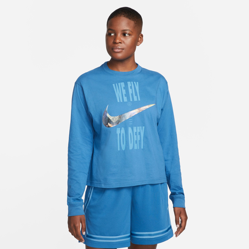 

Nike Womens Nike Dri-FIT Long-Sleeve Boxy T-Shirt - Womens Dark Marina Blue/Dark Marina Blue Size L