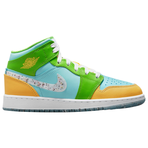 

Girls Jordan Jordan AJ 1 Mid SE EDG - Girls' Grade School Basketball Shoe Citron Pulse/Glacier Ice/White Size 05.0