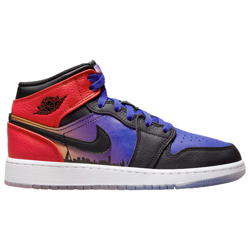 

Boys Jordan Jordan AJ 1 Mid - Boys' Grade School Shoe Purple/Black/Red Size 06.0