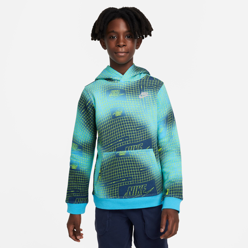 Nike Kids' Boys  Club All Over Print Hoodie In Baltic Blue/baltic Blue/photo Blue