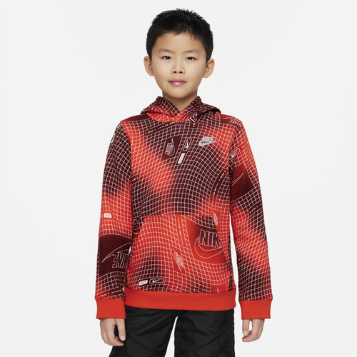 

Nike Boys Nike Club All Over Print Hoodie - Boys' Grade School Picante /Picante/Photo Blue Size XL