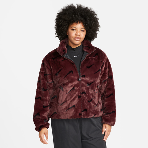 Nike Women's  Sportswear Printed Faux Fur Jacket (plus Size) In Red