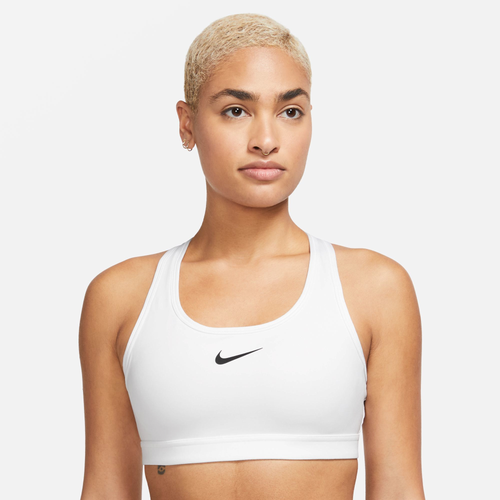 Shop Nike Womens  Dri-fit Swoosh Medium Support Bra In White