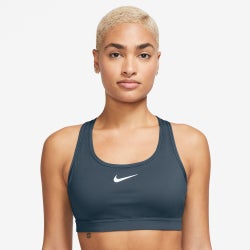 Women's - Nike Dri-FIT Swoosh Medium Support Bra - White/Armory Navy