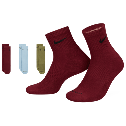  - Nike 3 Pack Dri-FIT Plus Quarter Socks - Olive/Light Blue Burgundy