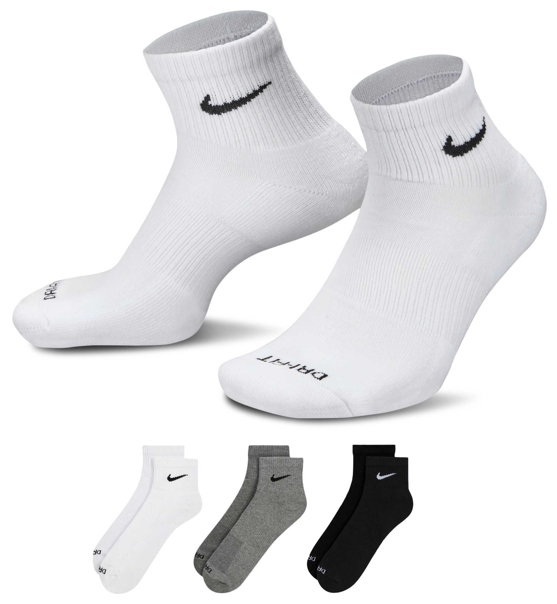 Nike 3 Pack Dri FIT Plus Quarter Socks Champs Sports