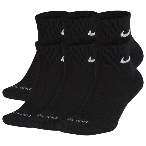 

Men's Nike Nike 6 Pack Dri-FIT Plus Quarter Socks - Men's Black/White Size S