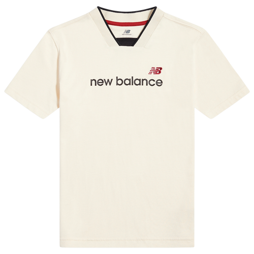 Boys New Balance Linear V-Neck T-Shirt - Boys' Grade School Tan/Red Size S