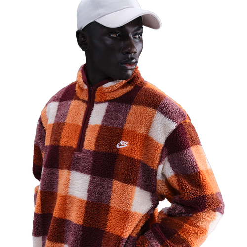 MENS - Nike Club Seasonal Winterized All Over Print Half-Zip - Dark Team Red/Campfire Orange Pearl White