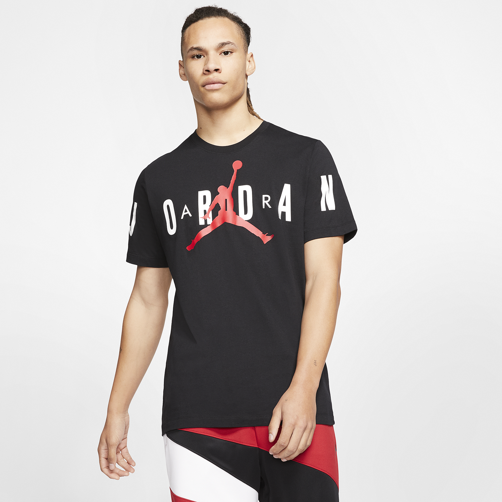 white and red jordan shirt