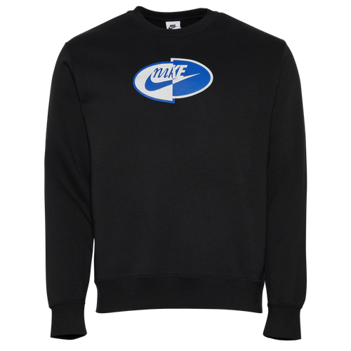 Nike Mens Split Logo Fleece Crew In Black/blue | ModeSens