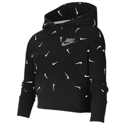 Girls' Grade School - Nike NSW Crop Hoodie AOP - Black/Light Smoke Grey