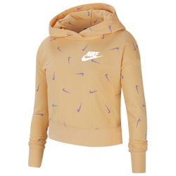 Girls' Grade School - Nike NSW Crop Hoodie AOP - Orange Chalk/White