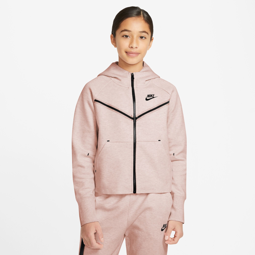 

Girls Nike Nike NSW Tech Fleece Full-Zip Hoodie - Girls' Grade School Black/Pink Size S