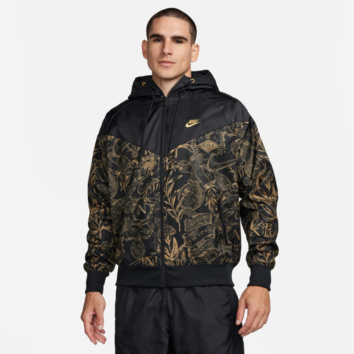 

Nike Mens Nike NSW Woven Toile Land WR Hooded Jacket - Mens Black/Metallic Gold/Anthracite Size XL