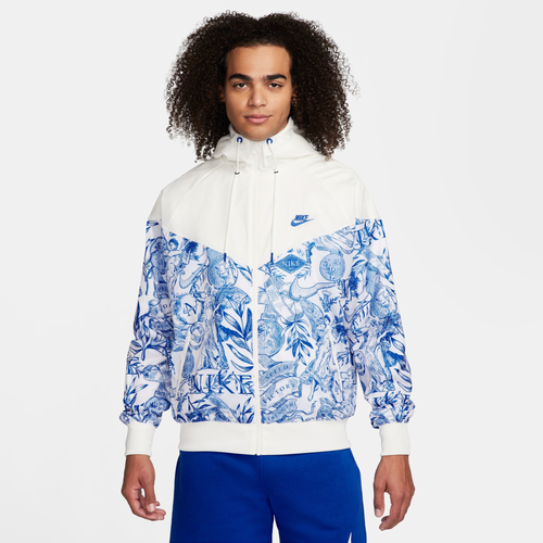 

Nike Mens Nike NSW Woven Toile Land WR Hooded Jacket - Mens Coconut Milk/Signal Blue Size S