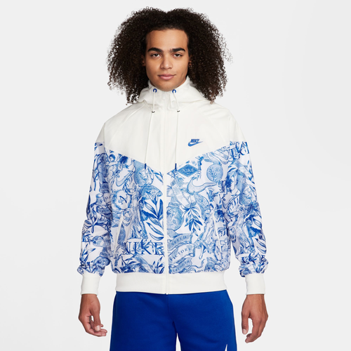 

Nike Mens Nike NSW Woven Toile Land WR Hooded Jacket - Mens Coconut Milk/Signal Blue Size XL