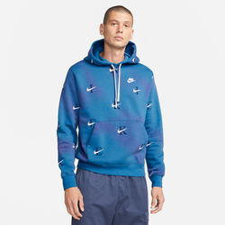 Men's - Nike Club Pullover All Over Print Hoodie - Blue/Blue