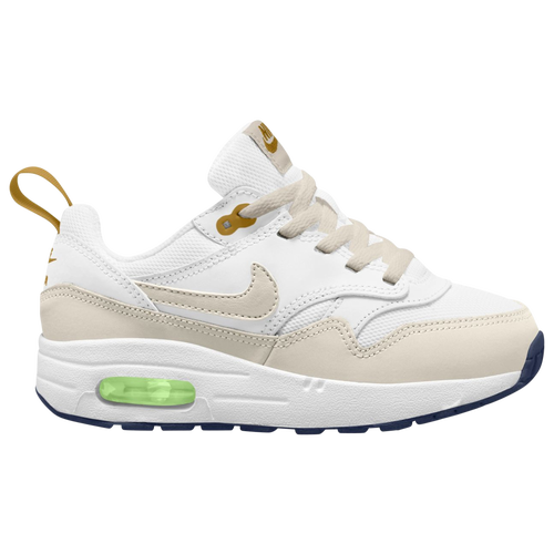 

Boys Preschool Nike Nike Air Max 1 EasyOn - Boys' Preschool Shoe White/Light Orewood Brown/Bronzine Size 08.0