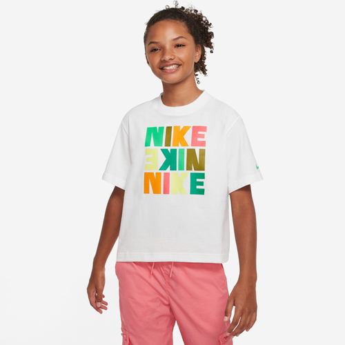 

Nike Boys Nike Boxy Print T-Shirt - Boys' Grade School Moss/Vivid Orange/White Size XL
