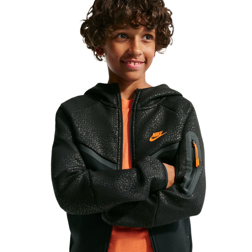 Boys Nike Tech Fleece Full-Zip - Boys' Grade School Black/Orange Size L