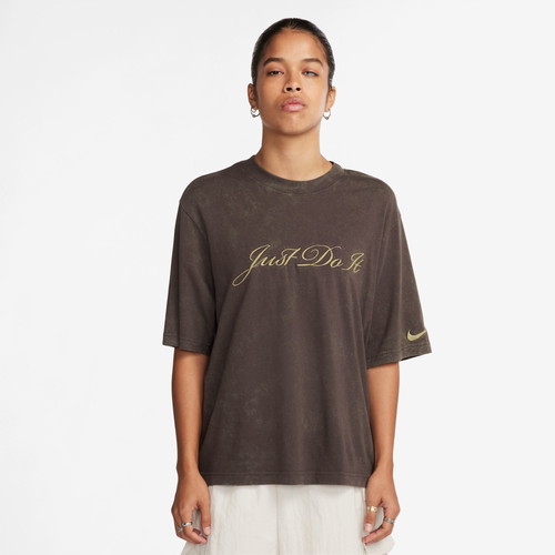 Shop Nike Womens  Nsw Boxy Wash T-shirt In Olive/brown