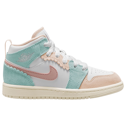 

Girls Preschool Jordan Jordan Jordan 1 Mid SE Edg - Girls' Preschool Basketball Shoe White/Pink Oxford/Jade Ice Size 03.0