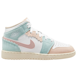 Girls' Grade School - Jordan Air Jordan 1 Mid SE - Pink Oxford/Jade Ice/White