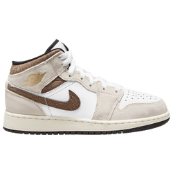 Boys' Grade School - Jordan Air Jordan 1 Mid SE - Metallic Gold/White/Light Orewood Brown