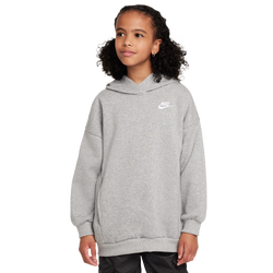 Girls' Grade School - Nike NSW Club Fleece Oversized PO Hoodie - Dk Grey Heather/White